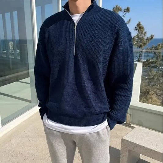Autumn Winter Stand-up Collar Half-zip Sweater Men's Handsome Loose Casual High Street Sweaters Men Pullovers Male Clothes