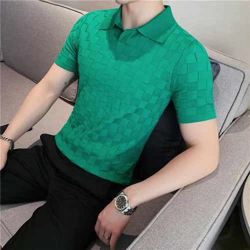 Men High Quality Knitting POLO Shirts/Male Slim Fit Leisure V-Neck Short Sleeves Polo Shirts Men's elastic POLO Shirts 4XL